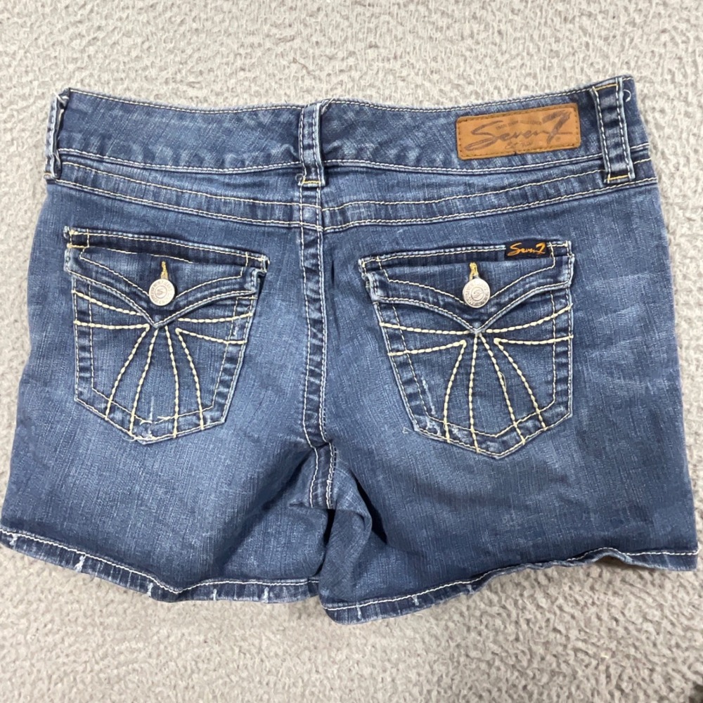 Seven7 Denim Shorts‎ Womens 10 Blue Embroidered Back Flap Pockets Stretch